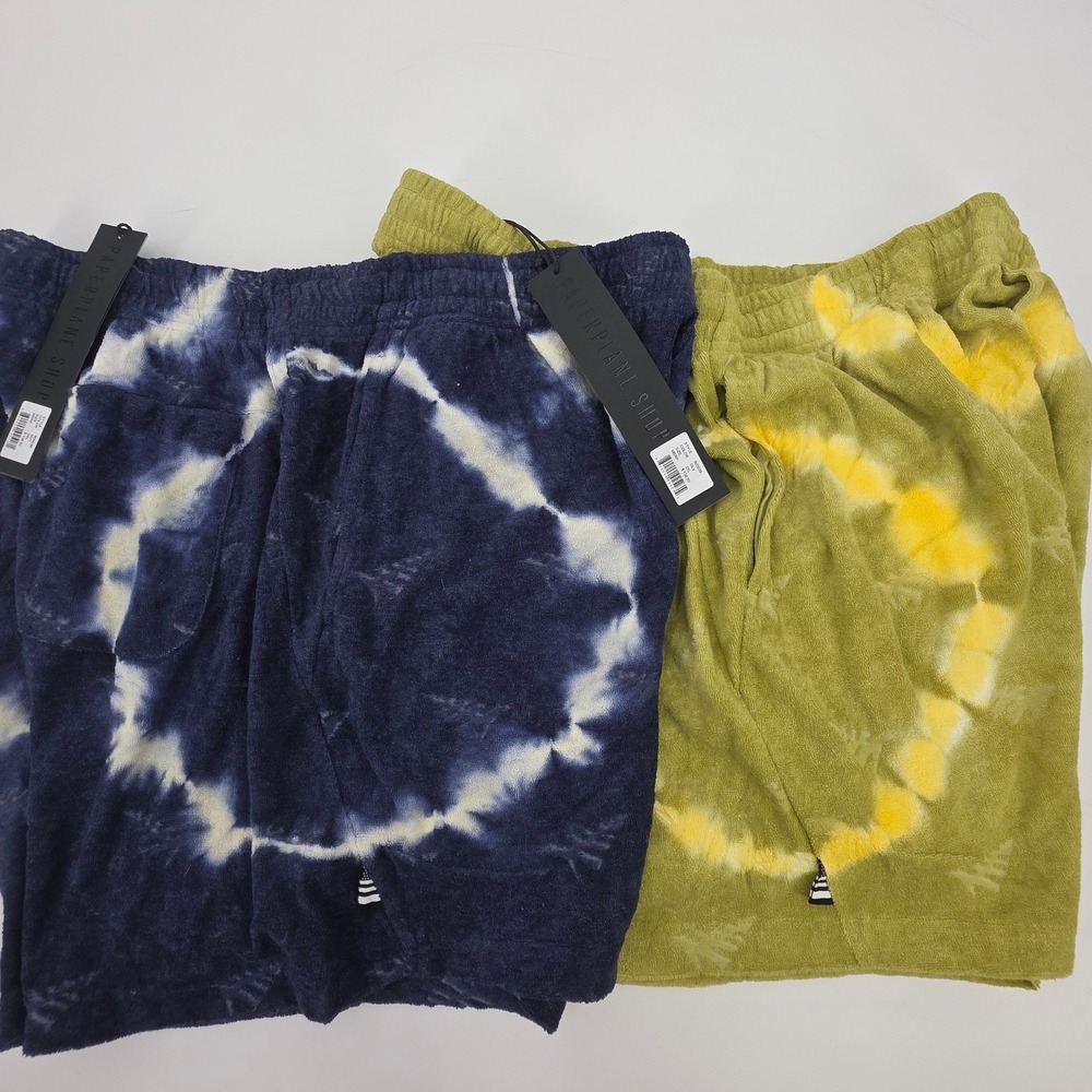 PAPER PLANES TERRY CLOTH SHORTS BUNDLE OF 2 MENS 2XL XXL TIE DYE GREEN BLUE NEW!
